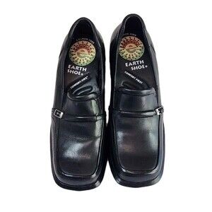 Earth Black Leather Loafers